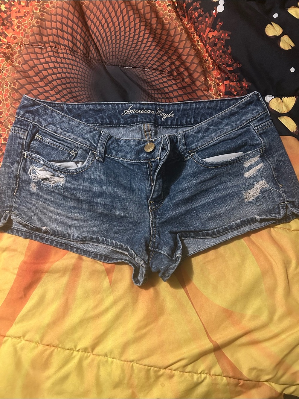 American Eagle Outfitters Blue Distressed Denim Shorts